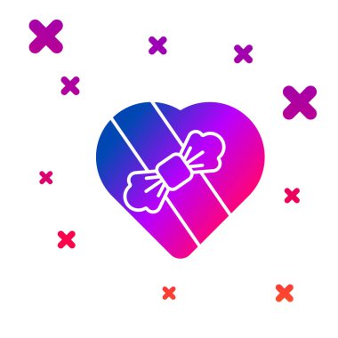 Kalp şeklinde kutu ve yay simgesi beyaz arka plan üzerinde izole Renk Şeker. Sevgililer Günü. Gradyan rasgele dinamik şekiller. Vektör İllüstrasyonu