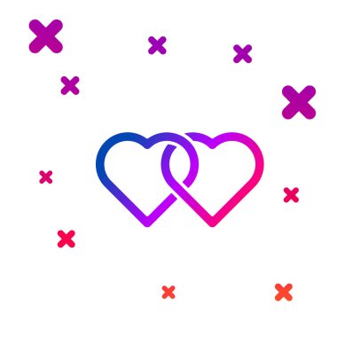 Color Two Linked Hearts icon isolated on white background. Romantic symbol linked, join, passion and wedding. Valentine day. Gradient random dynamic shapes. Vector Illustration