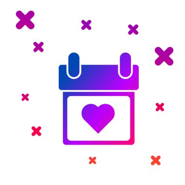 Beyaz arka planda izole edilmiş kalp simgesine sahip Renkli Takvim. Sevgililer günü. Aşk sembolü. 14 Şubat. Gradyan rasgele dinamik şekiller. Vektör İllüstrasyonu