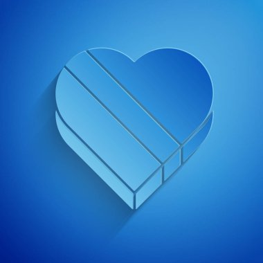 Paper cut Candy in heart shaped box icon isolated on blue background. Valentines Day. Paper art style. Vector Illustration
