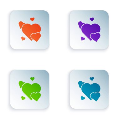 Renk Kalbi simgesi beyaz arkaplanda izole edildi. Romantik sembol, bağlanma, tutku ve düğün. Sevgililer Günü sembolü. Kare düğmelere simgeleri yerleştir. Vektör İllüstrasyonu