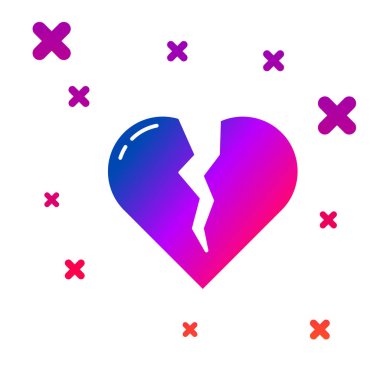 Kırık kalp ya da beyaz arka planda izole edilmiş boşanma ikonu. Aşk sembolü. Sevgililer Günü. Kademeli rastgele dinamik şekiller. Vektör İllüstrasyonu