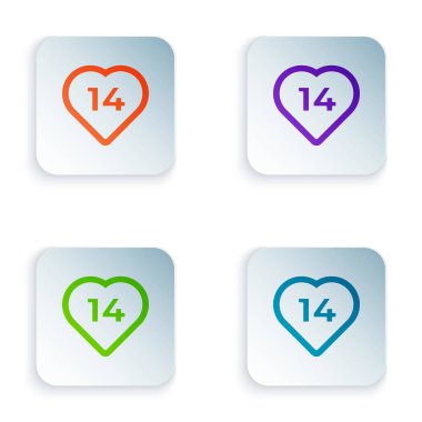 Renk Kalbi simgesi beyaz arkaplanda izole edildi. Romantik sembol, bağlanma, tutku ve düğün. Sevgililer Günü. 14 Şubat. Kare düğmelere simgeleri yerleştir. Vektör İllüstrasyonu