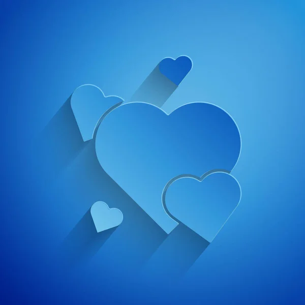 在蓝色背景上孤立的剪纸心形图标。 浪漫的象征连在一起,连在一起,激情和婚礼. 情人节的象征。 造纸艺术风格。 病媒图解 — 图库矢量图片