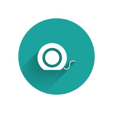 Uzun gölgeli beyaz diş ipi simgesi. Yeşil daire düğmesi. Vektör İllüstrasyonu