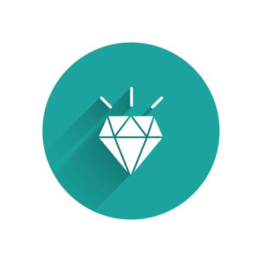 Beyaz Elmas diş simgesi uzun gölgeli. Yeşil daire düğmesi. Vektör İllüstrasyonu