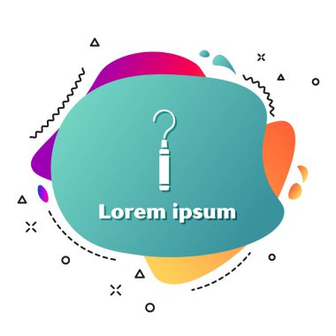 Beyaz Diş Kaşifi beyaz arka planda izole edilmiş diş simgesi için pullayıcı. Sıvı şekilli soyut pankart. Vektör İllüstrasyonu