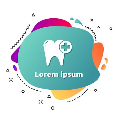 Beyaz Diş simgesi beyaz arkaplanda izole edildi. Diş hekimliği kliniği veya diş hekimliği merkezi ve diş macunu paketi için diş sembolü. Sıvı şekilli soyut pankart. Vektör İllüstrasyonu