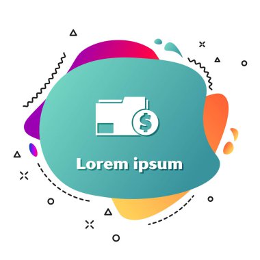 Beyaz Finans belgesi dosya simgesi beyaz arkaplanda izole edildi. Fatura ya da fatura konsepti için dolar sikkesi olan kağıt banka belgesi. Sıvı şekilli soyut pankart. Vektör İllüstrasyonu