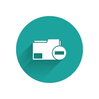Eksi simgeyle izole edilmiş uzun gölgeli beyaz belge. Belgeyi temizle. Dosya belgesini sil. Bilgi dosyasını sil. Yeşil daire düğmesi. Vektör İllüstrasyonu