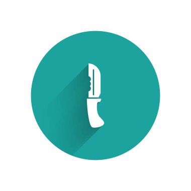 Uzun gölgeli beyaz askeri bıçak ikonu. Yeşil daire düğmesi. Vektör İllüstrasyonu