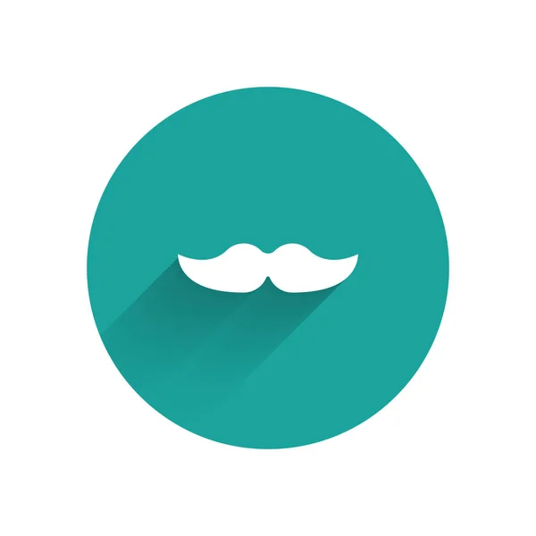 Icône Moustache blanche isolée avec une ombre longue. Symbole du coiffeur. Coiffure faciale. Bouton rond vert. Illustration vectorielle — Image vectorielle