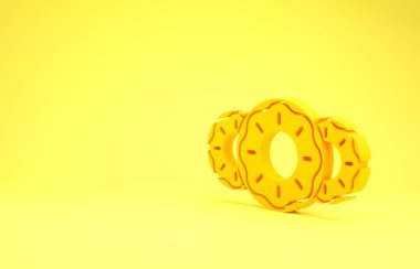 Sarı arka planda izole edilmiş tatlı jöleli donut. Minimalizm kavramı. 3d illüstrasyon 3B canlandırma