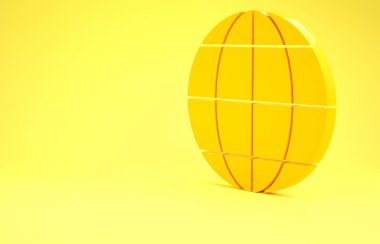 Sarı Dünya ikonu sarı arkaplanda izole edildi. Dünya ya da Dünya işareti. Küresel internet sembolü. Geometrik şekiller. Minimalizm kavramı. 3d illüstrasyon 3B canlandırma