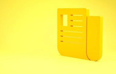 Sarı Dosya belgesi simgesi sarı arkaplanda izole edildi. Kontrol listesi simgesi. İş konsepti. Minimalizm kavramı. 3d illüstrasyon 3d canlandırma