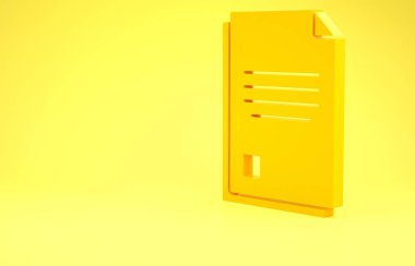 Sarı Dosya belgesi simgesi sarı arkaplanda izole edildi. Kontrol listesi simgesi. İş konsepti. Minimalizm kavramı. 3d illüstrasyon 3d canlandırma