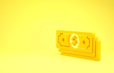 Sarı Yığınlar kağıt para para ikonu sarı arka planda izole. Para desteleri. Para birimi. Minimalizm kavramı. 3d illüstrasyon 3B canlandırma