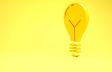 Sarı arkaplanda izole edilmiş fikir ikonu konseptine sahip sarı ampul. Enerji ve fikir sembolü. İlham konsepti. Minimalizm kavramı. 3d illüstrasyon 3d canlandırma