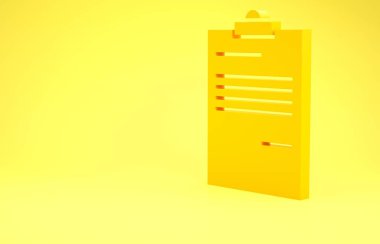 Sarı Belge simgesi sarı arkaplanda izole edildi. Dosya simgesi. Kontrol listesi simgesi. İş konsepti. Minimalizm kavramı. 3d illüstrasyon 3d canlandırma