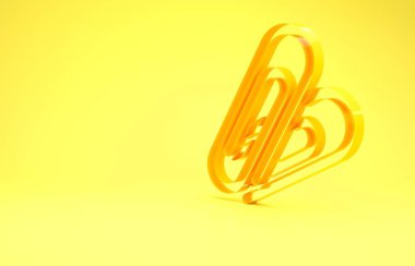 Sarı kağıttan ataç simgesi sarı arkaplanda izole edildi. Minimalizm kavramı. 3d illüstrasyon 3d canlandırma