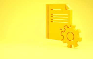 Yellow Document settings with gears icon isolated on yellow background. Software update, transfer protocol, teamwork tool management. Minimalism concept. 3d illustration 3D render