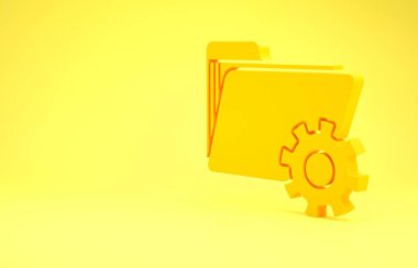 Yellow Folder settings with gears icon isolated on yellow background. Software update, transfer protocol, teamwork tool management. Minimalism concept. 3d illustration 3D render
