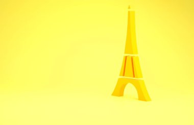 Yellow Eiffel tower icon isolated on yellow background. France Paris landmark symbol. Minimalism concept. 3d illustration 3D render