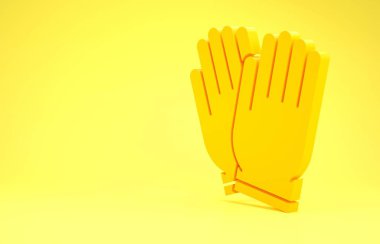 Sarı arka planda izole edilmiş sarı bahçe eldiveni ikonu. Lastik eldivenlerin işareti. Çiftçilik el koruması, eldiven güvenliği. Minimalizm kavramı. 3d illüstrasyon 3d canlandırma