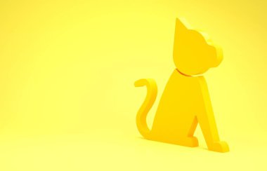 Sarı arka planda sarı kedi simgesi izole edildi. Minimalizm kavramı. 3d illüstrasyon 3d canlandırma