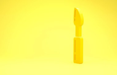 Sarı Kesici araç simgesi sarı arkaplanda izole edildi. Bıçakla bıçak dikmek. Minimalizm kavramı. 3d illüstrasyon 3d canlandırma