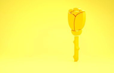 Sarı çiçek ikonu sarı arkaplanda izole edildi. Minimalizm kavramı. 3d illüstrasyon 3B canlandırma