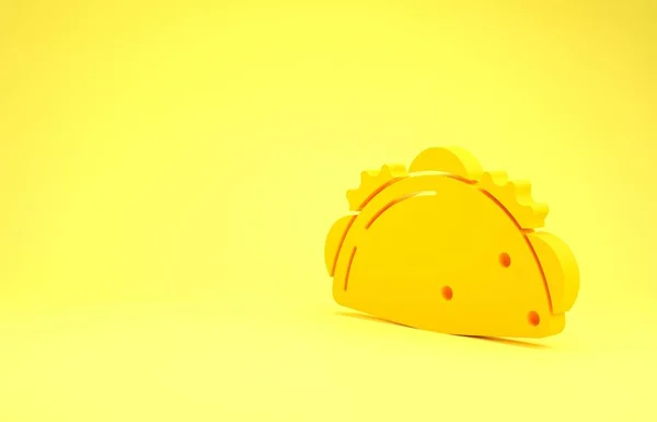Taco amarillo con icono de tortilla aislado sobre fondo amarillo. Menú tradicional mexicano de comida rápida. Concepto minimalista. 3D ilustración 3D render —  Fotos de Stock