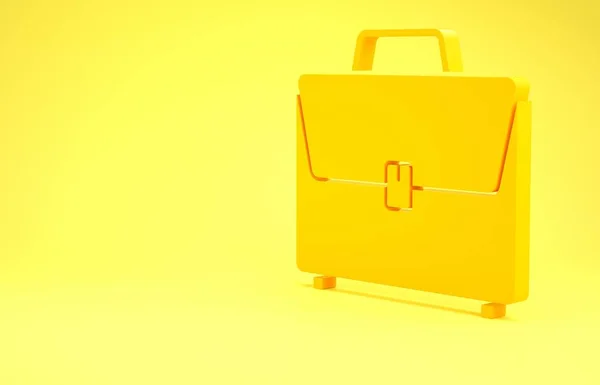 Yellow Briefcase icoon geïsoleerd op gele achtergrond. Zakelijk dossier. Zakelijke portefeuille. Minimalisme concept. 3d illustratie 3D renderen — Stockfoto