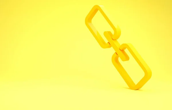 Yellow Chain link icon isolated on yellow background. Link single. Hyperlink chain symbol. Minimalism concept. 3d illustration 3D render
