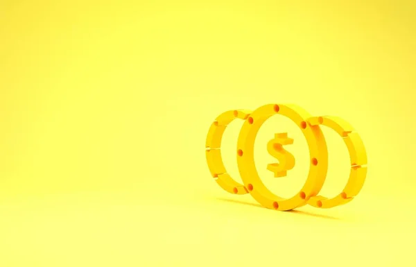 Moeda amarela dinheiro com símbolo de dólar ícone isolado no fundo amarelo. Sinal de moeda bancária. Símbolo. Conceito de minimalismo. 3D ilustração 3D render — Fotografia de Stock