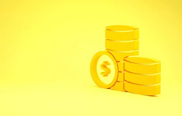 Monnaie jaune avec icône symbole dollar isolé sur fond jaune. Signe de devise bancaire. Symbole cash. Concept de minimalisme. Illustration 3D rendu 3D — Photo