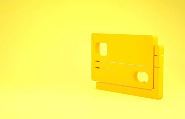 Icono amarillo de la tarjeta de crédito aislado sobre fondo amarillo. Pago en línea. Retiro de efectivo. Operaciones financieras. Señal de compra. Concepto minimalista. 3D ilustración 3D render — Foto de Stock
