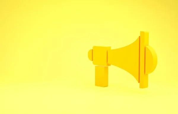 Icono Megáfono Amarillo aislado sobre fondo amarillo. Fuerte concepto de alerta de voz. Bullhorn para promoción de grito de boquilla. Concepto minimalista. 3D ilustración 3D render —  Fotos de Stock