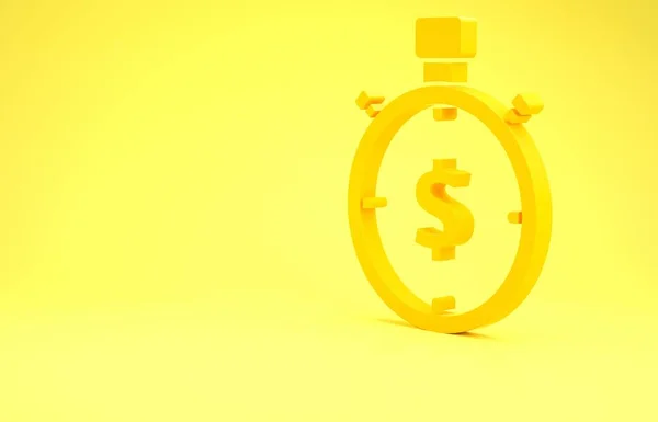 Yellow Time est une icône d'argent isolée sur fond jaune. L'argent c'est le temps. Gestion efficace du temps. Convertir le temps en argent. Panneau chronomètre. Concept de minimalisme. Illustration 3D rendu 3D — Photo