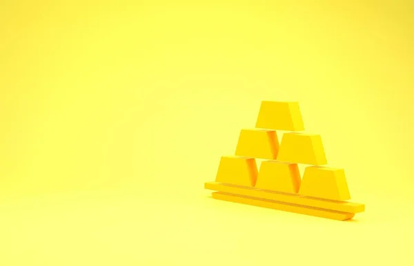 Yellow Gold bars icon isolated on yellow background. Banking business concept. Minimalism concept. 3d illustration 3D render