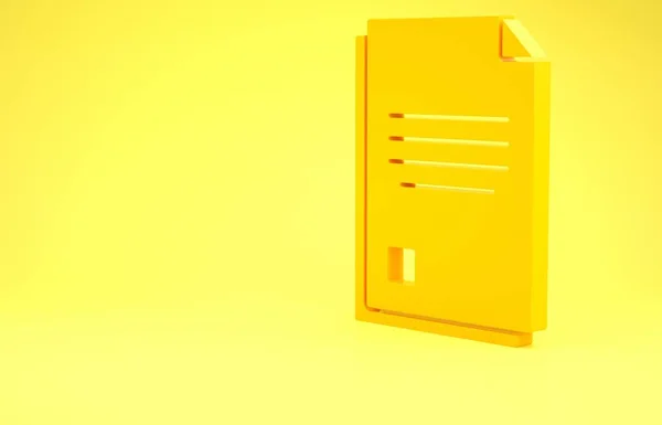 Icona del documento Yellow File isolata su sfondo giallo. Icona della lista di controllo. Concetto aziendale. Concetto minimalista. Illustrazione 3d rendering 3D — Foto Stock