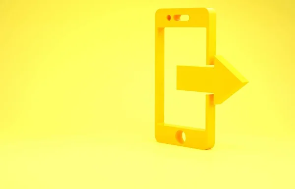 Yellow Smartphone, mobile phone icon isolated on yellow background. Minimalism concept. 3d illustration 3D render — Stock Photo, Image