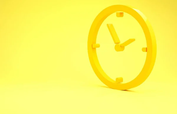 Yellow Clock Symbol isoliert auf gelbem Hintergrund. Zeitsymbol. Minimalismus-Konzept. 3D Illustration 3D Renderer — Stockfoto