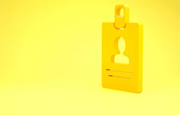 Ikona žlutého identifikačního znaku izolovaná na žlutém pozadí. Lze jej použít pro prezentaci, identitu společnosti, reklamu. Minimalismus. 3D ilustrace 3D vykreslení — Stock fotografie