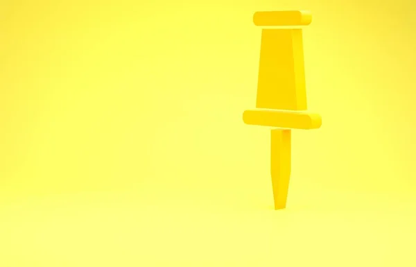 Ícone amarelo Push pin isolado no fundo amarelo. Sinal de polegares. Conceito de minimalismo. 3D ilustração 3D render — Fotografia de Stock