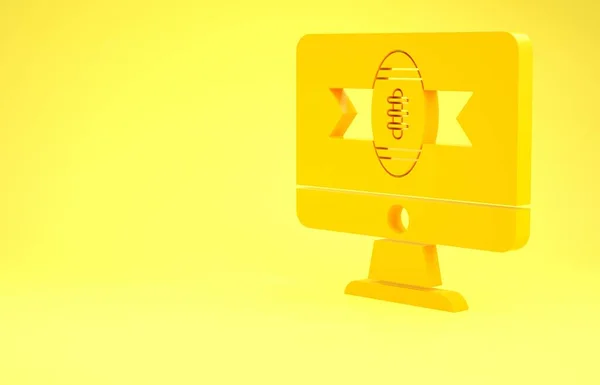 Football américain jaune sur l'icône de l'émission de télévision isolé sur fond jaune. Concept de minimalisme. Illustration 3D rendu 3D — Photo