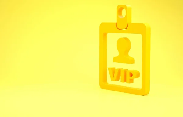 Yellow VIP badge icon isolated on yellow background. Minimalism concept. 3d illustration 3D render