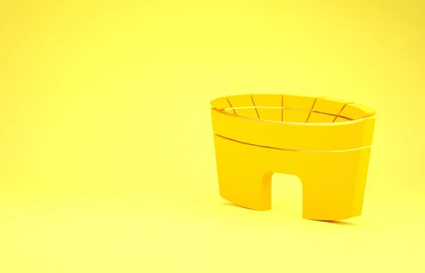 Κίτρινη εικόνα στάδιο ποδοσφαίρου απομονώνονται σε κίτρινο φόντο. Γήπεδο ποδοσφαίρου. Μινιμαλιστική έννοια. 3D απεικόνιση 3d καθιστούν — Φωτογραφία Αρχείου