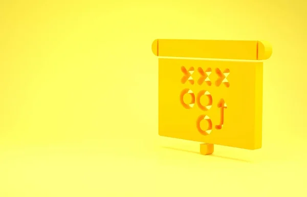 Icona del concetto di strategia di pianificazione gialla isolata su sfondo giallo. Calcio o americano formazione coppa di calcio e tattica. Concetto minimalista. Illustrazione 3d rendering 3D — Foto Stock