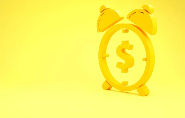 Réveil jaune avec icône symbole dollar isolé sur fond jaune. Le temps c'est de l'argent. Gestion efficace du temps. Concept d'entreprise. Concept de minimalisme. Illustration 3D rendu 3D — Photo